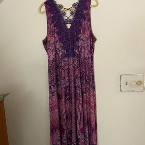 Purple embroidered long maxi dress .sleeveless black one world